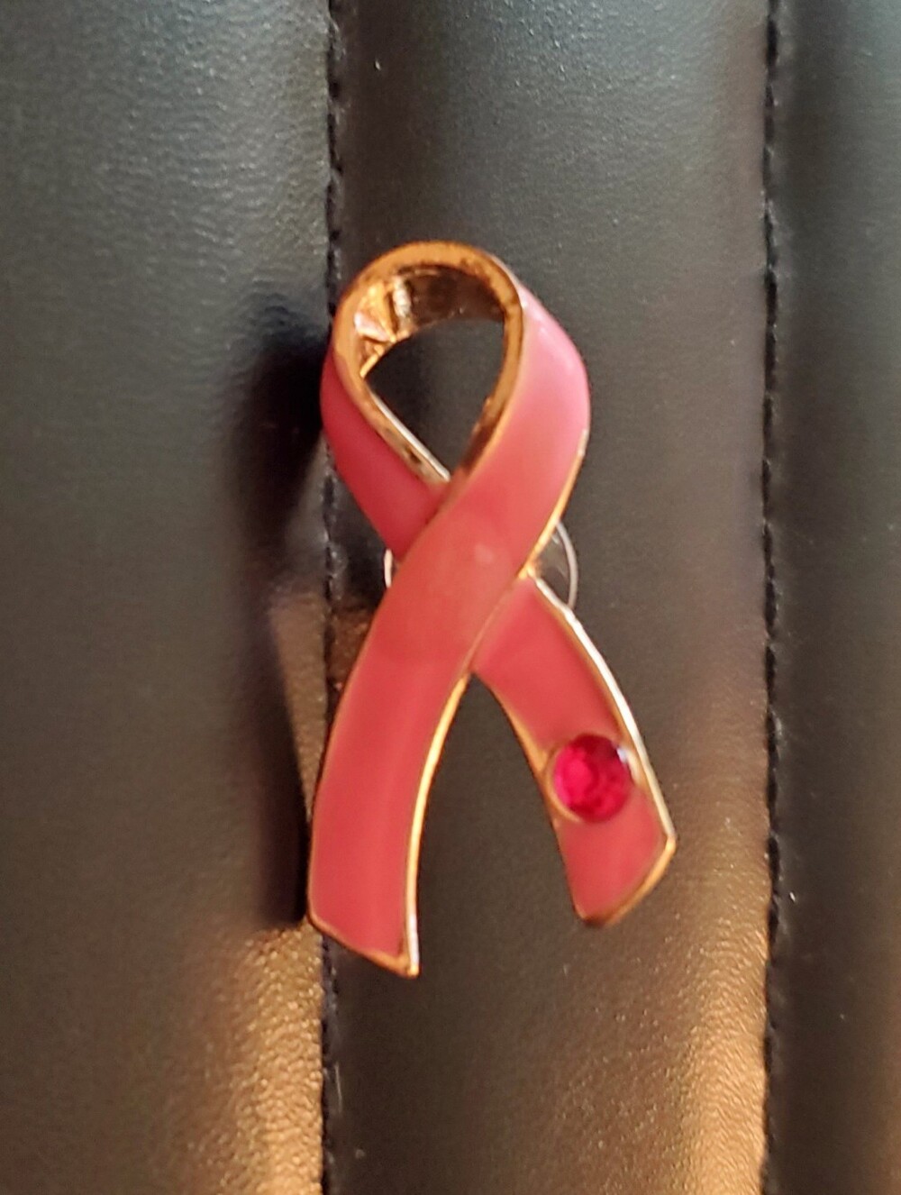 Vintage 24K Gold Plated Pink Enamel Breast Cancer Awareness Ribbon Pin